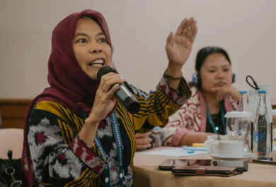 Surni Daeng Caya, from Survivor Leadership Fund grantee Yayasan Sakura Indonesia, attends a convening for grantees in Indonesia.